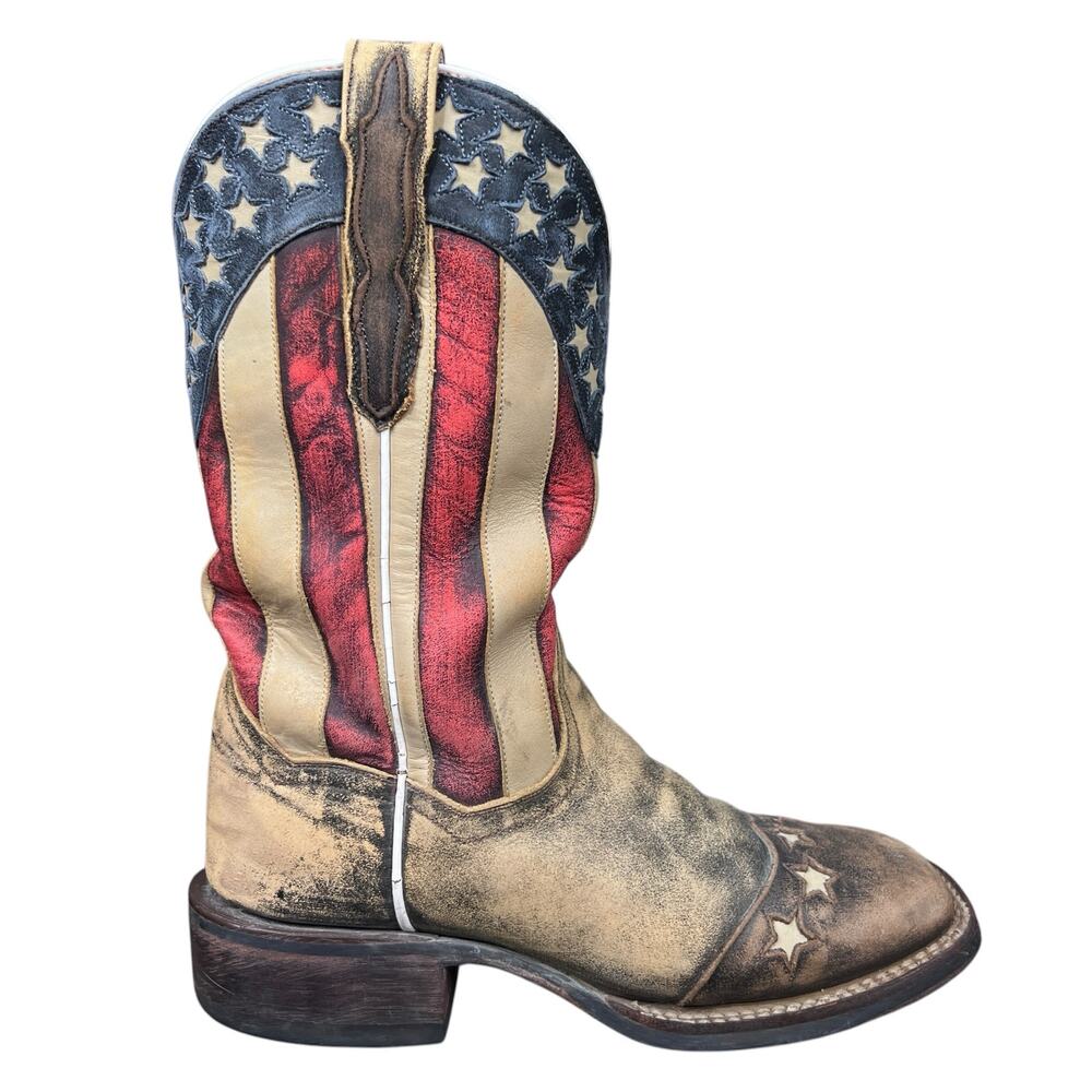 Dan Post Betsy USA Flag Brown Leather Cowgirl Boots Size 7